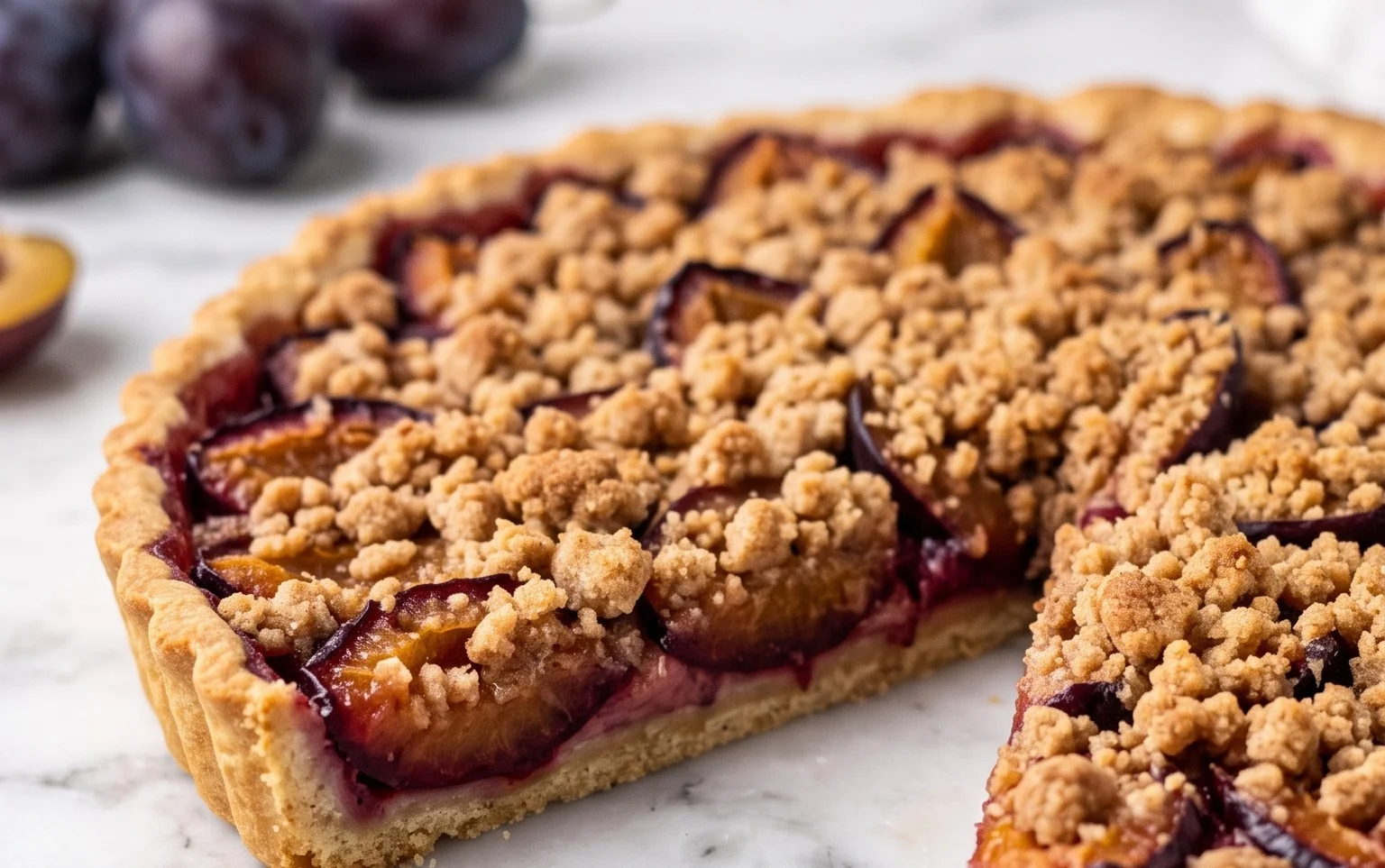 Saftige Pflaumentarte mit Zimtstreuseln – Herbst-Genuss