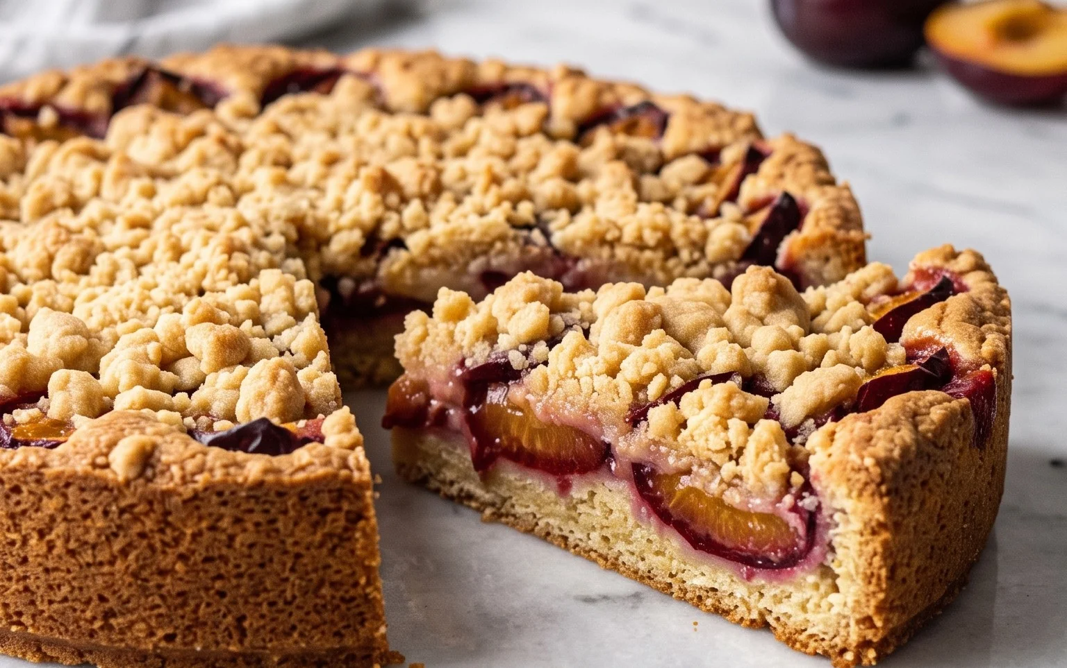 Saftiger Pflaumenkuchen mit knusprigen Streuseln